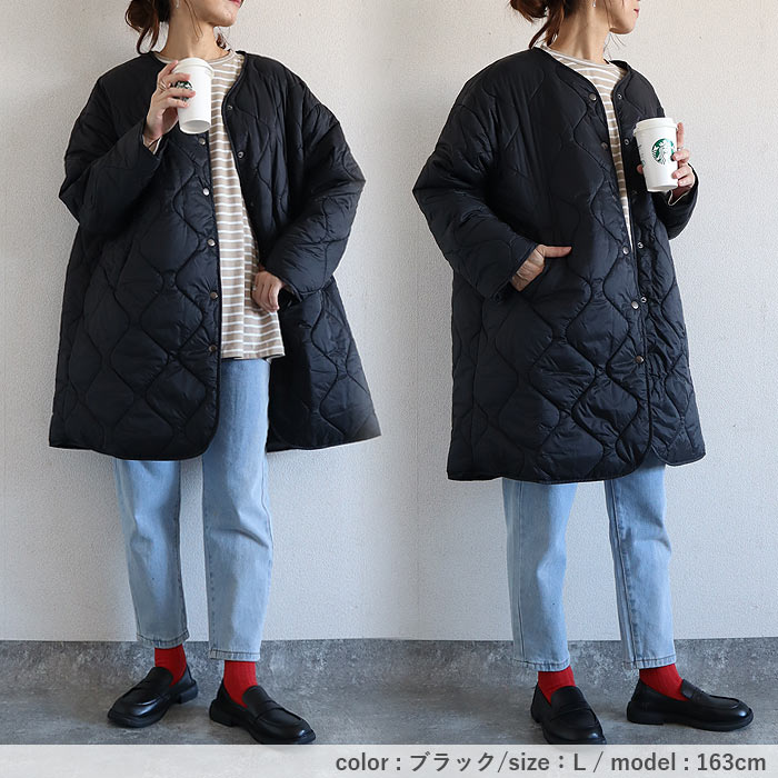 2990円 300名限定クーポン★ キルティングコート ジャケット レディース 秋 冬 黒 おしゃれ かわいい 30代 40代 50代 中綿 ノーカラー ロング 極暖 ^jk216^ | uricca | 19