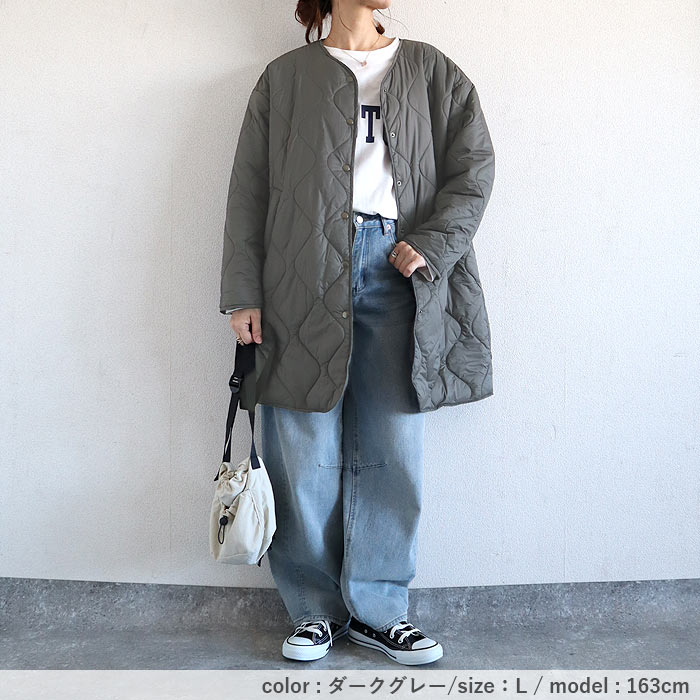 2990円 300名限定クーポン★ キルティングコート ジャケット レディース 秋 冬 黒 おしゃれ かわいい 30代 40代 50代 中綿 ノーカラー ロング 極暖 ^jk216^ | uricca | 21