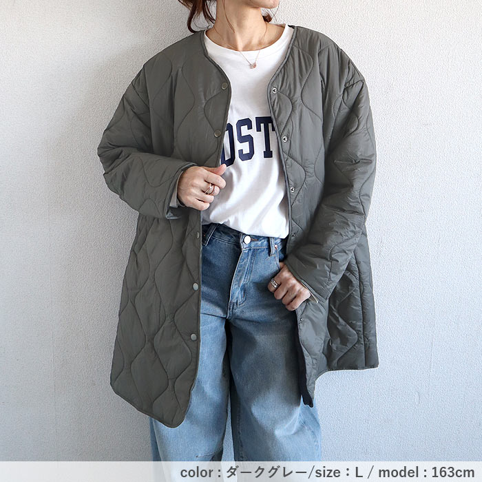 2990円 300名限定クーポン★ キルティングコート ジャケット レディース 秋 冬 黒 おしゃれ かわいい 30代 40代 50代 中綿 ノーカラー ロング 極暖 ^jk216^ | uricca | 22