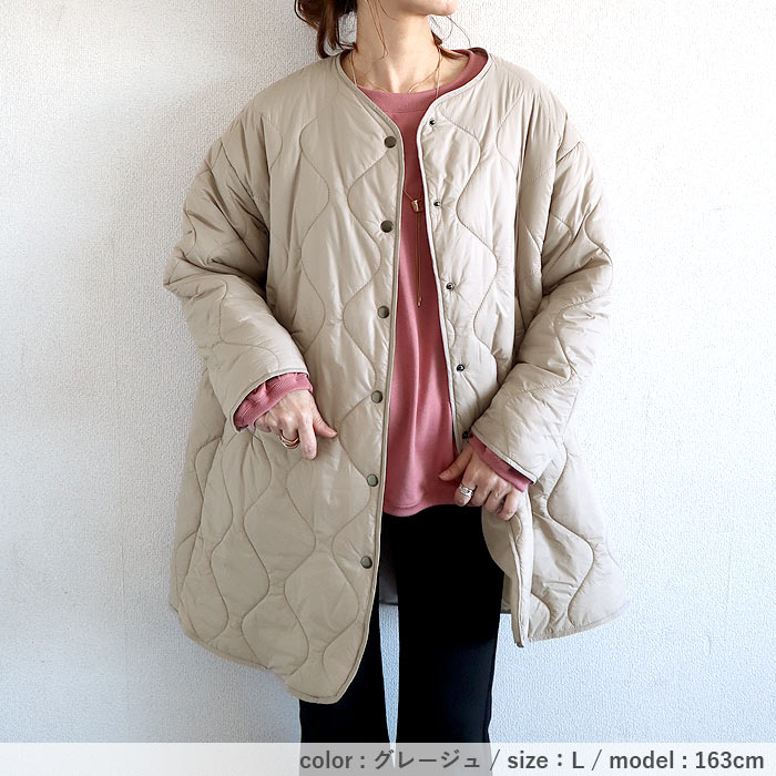 2990円 300名限定クーポン★ キルティングコート ジャケット レディース 秋 冬 黒 おしゃれ かわいい 30代 40代 50代 中綿 ノーカラー ロング 極暖 ^jk216^ | uricca | 13