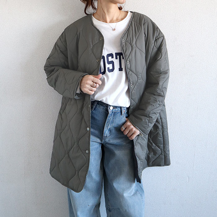 2990円 300名限定クーポン★ キルティングコート ジャケット レディース 秋 冬 黒 おしゃれ かわいい 30代 40代 50代 中綿 ノーカラー ロング 極暖 ^jk216^ | uricca | 03