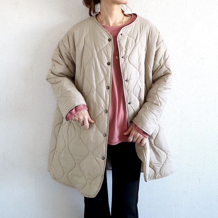 2990円 300名限定クーポン★ キルティングコート ジャケット レディース 秋 冬 黒 おしゃれ かわいい 30代 40代 50代 中綿 ノーカラー ロング 極暖 ^jk216^ | uricca | 04