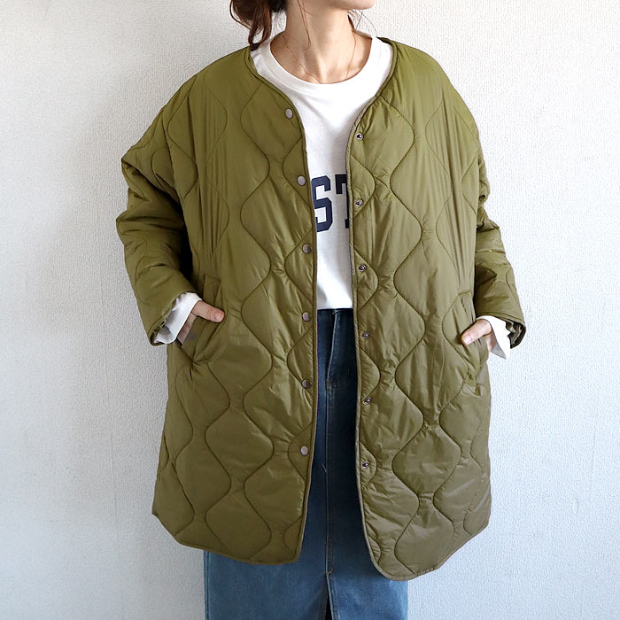 2990円 300名限定クーポン★ キルティングコート ジャケット レディース 秋 冬 黒 おしゃれ かわいい 30代 40代 50代 中綿 ノーカラー ロング 極暖 ^jk216^ | uricca | 02