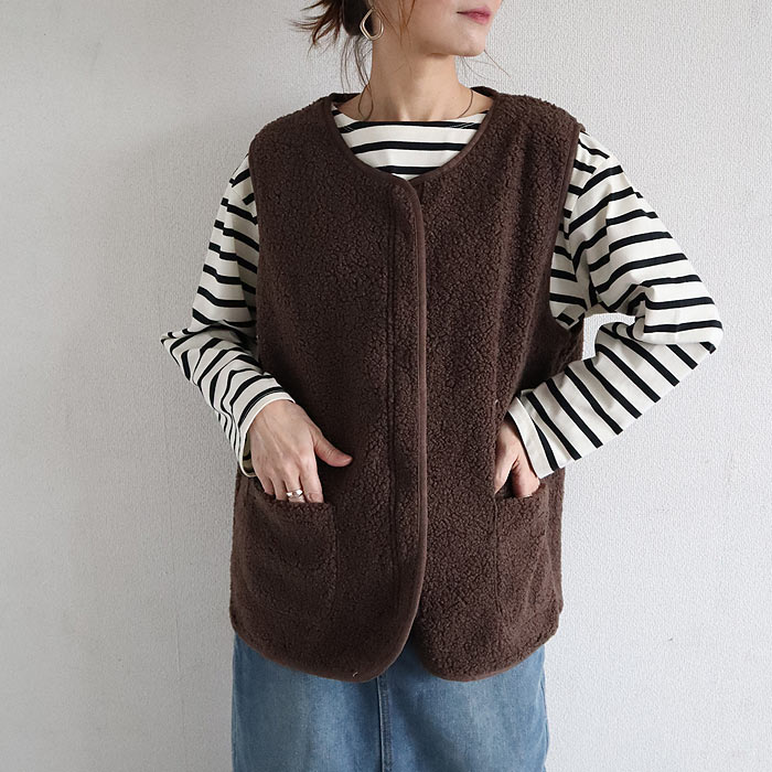 アウター トップス レディース ベスト 秋 冬 白 おしゃれ ノースリーブ 無地 極暖 暖か ボア ボタン ジップアップ 動きやすい[郵3]^jk218^ | uricca | 06