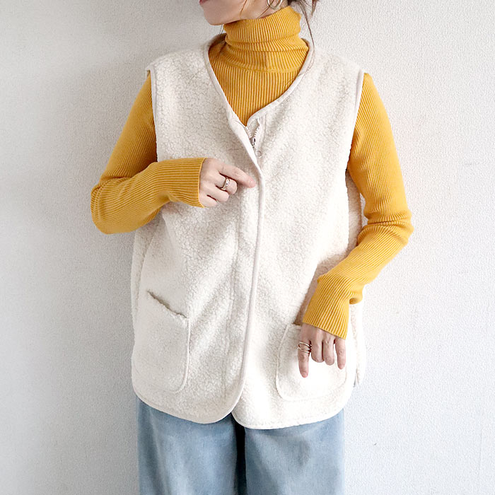 アウター トップス レディース ベスト 秋 冬 白 おしゃれ ノースリーブ 無地 極暖 暖か ボア ボタン ジップアップ 動きやすい[郵3]^jk218^ | uricca | 05