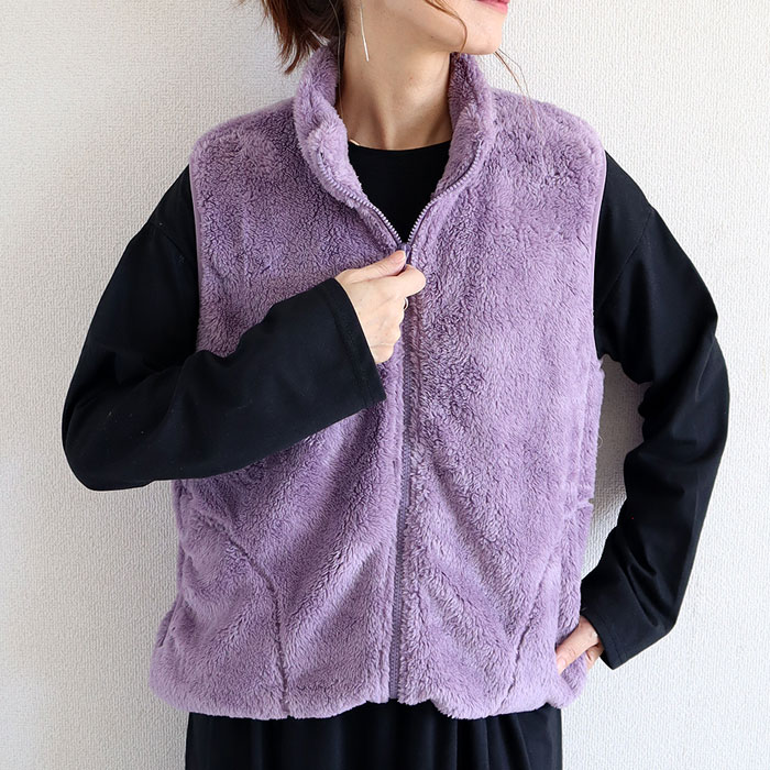 ベスト トップス レディース ボア フリース アウター 秋 冬 白 おしゃれ ジレ ジップアップ ノースリーブ 無地 極暖 あったか 動きやすい ポケット [郵3]^jk219^ | uricca | 06