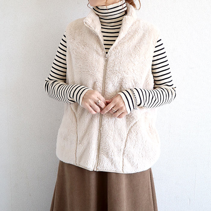 ベスト トップス レディース ボア フリース アウター 秋 冬 白 おしゃれ ジレ ジップアップ ノースリーブ 無地 極暖 あったか 動きやすい ポケット [郵3]^jk219^ | uricca | 01