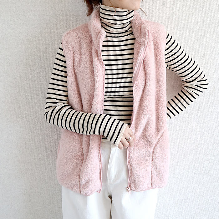 ベスト トップス レディース ボア フリース アウター 秋 冬 白 おしゃれ ジレ ジップアップ ノースリーブ 無地 極暖 あったか 動きやすい ポケット [郵3]^jk219^ | uricca | 05