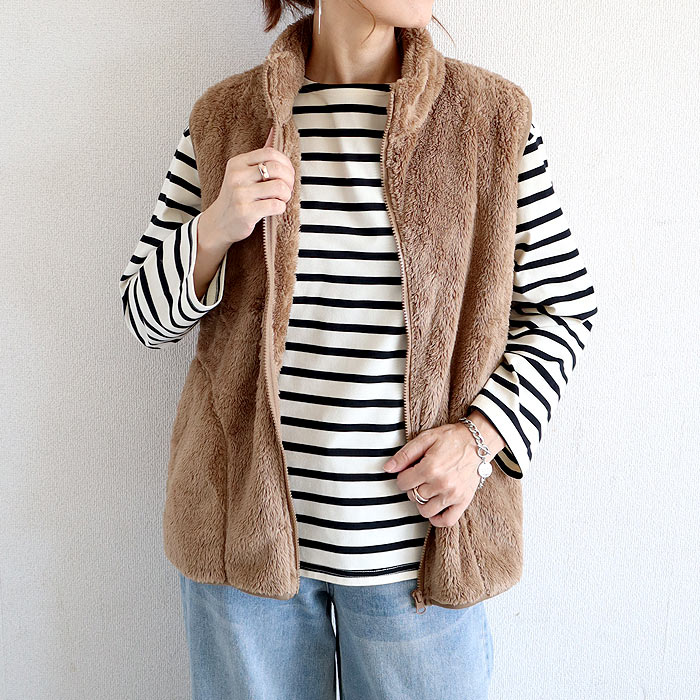 ベスト トップス レディース ボア フリース アウター 秋 冬 白 おしゃれ ジレ ジップアップ ノースリーブ 無地 極暖 あったか 動きやすい ポケット [郵3]^jk219^ | uricca | 02