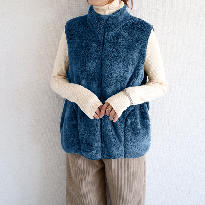 ベスト トップス レディース ボア フリース アウター 秋 冬 白 おしゃれ ジレ ジップアップ ノースリーブ 無地 極暖 あったか 動きやすい ポケット [郵3]^jk219^ | uricca | 04