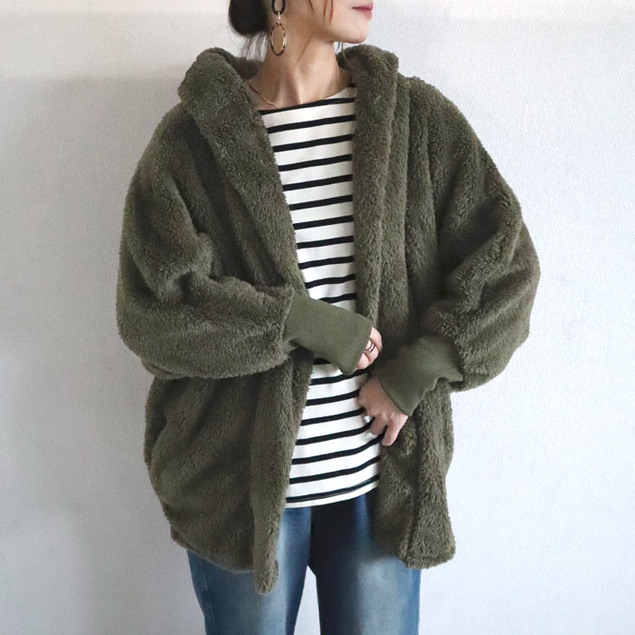 アウター レディース 秋 冬 ボア 暖か ゆったり フード　長袖　羽織　ドルマン 極暖^jk220^ | uricca | 03