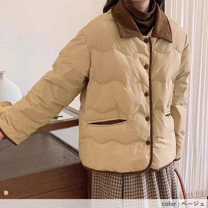 アウター レディース コート 中綿ジャケット 冬 白 黒 ショート丈 軽量 バイカラー 切り替えデザイン 保温 あったか^jk221^ | uricca | 13