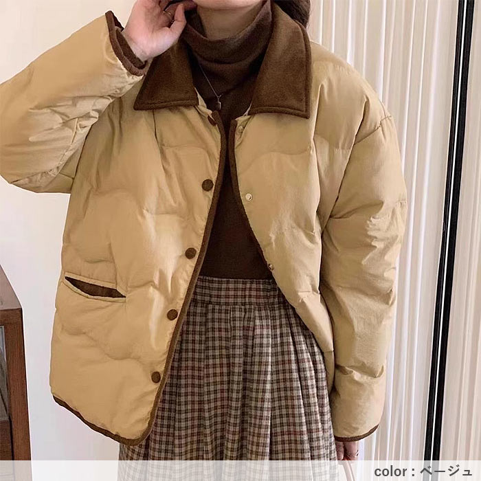 アウター レディース コート 中綿ジャケット 冬 白 黒 ショート丈 軽量 バイカラー 切り替えデザイン 保温 あったか^jk221^ | uricca | 14