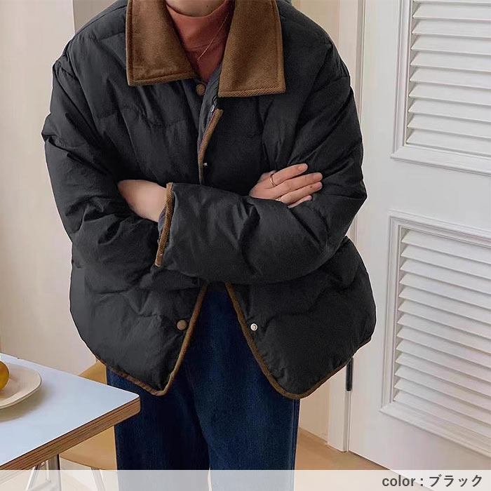 アウター レディース コート 中綿ジャケット 冬 白 黒 ショート丈 軽量 バイカラー 切り替えデザイン 保温 あったか^jk221^ | uricca | 15