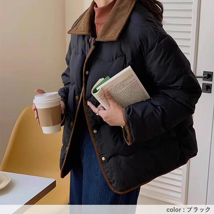 アウター レディース コート 中綿ジャケット 冬 白 黒 ショート丈 軽量 バイカラー 切り替えデザイン 保温 あったか^jk221^ | uricca | 16