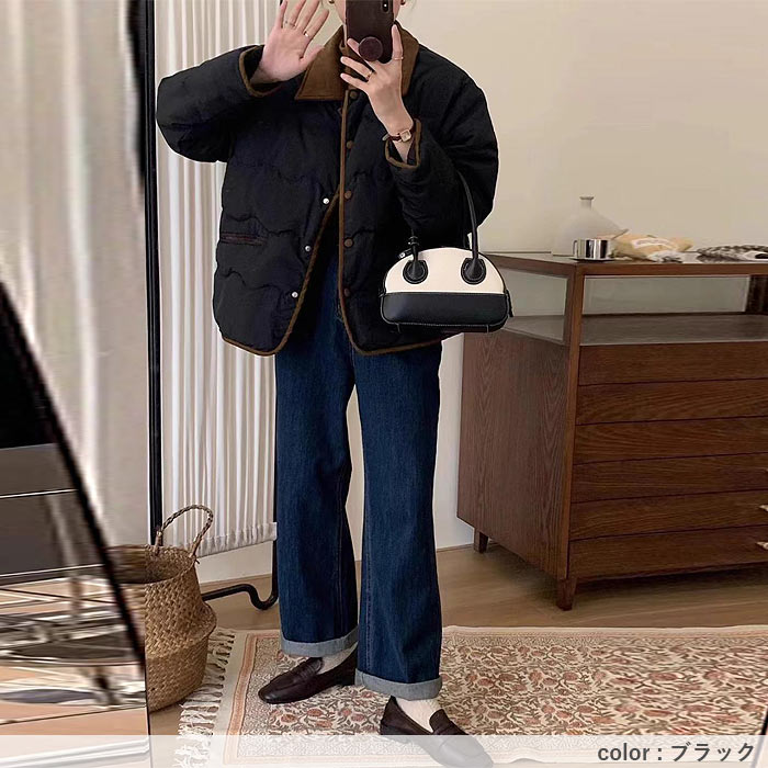 アウター レディース コート 中綿ジャケット 冬 白 黒 ショート丈 軽量 バイカラー 切り替えデザイン 保温 あったか^jk221^ | uricca | 17