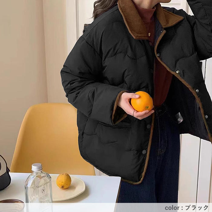 アウター レディース コート 中綿ジャケット 冬 白 黒 ショート丈 軽量 バイカラー 切り替えデザイン 保温 あったか^jk221^ | uricca | 18