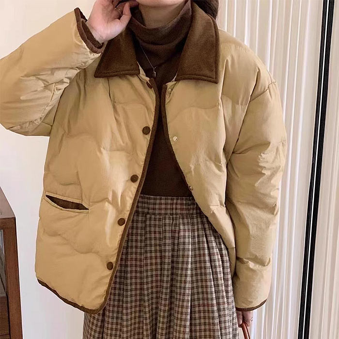 アウター レディース コート 中綿ジャケット 冬 白 黒 ショート丈 軽量 バイカラー 切り替えデザイン 保温 あったか^jk221^ | uricca | 02