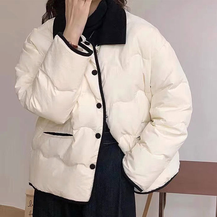 アウター レディース コート 中綿ジャケット 冬 白 黒 ショート丈 軽量 バイカラー 切り替えデザイン 保温 あったか^jk221^ | uricca | 03