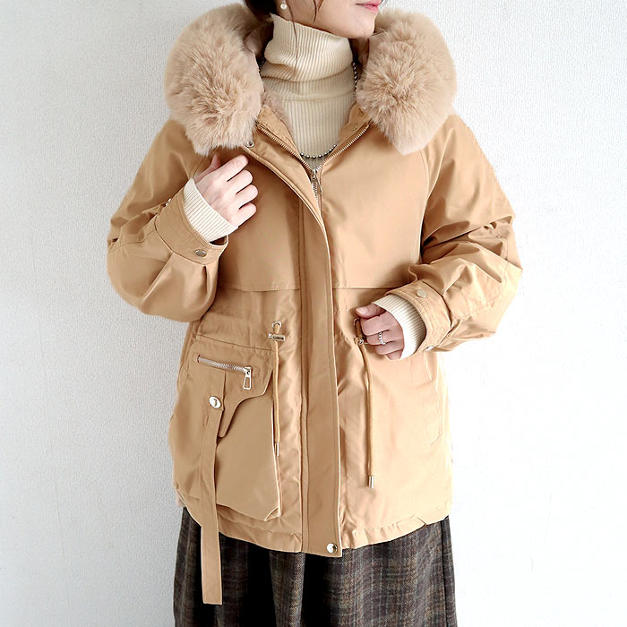 アウター レディース ジャケット コート 秋 冬 白 黒 裏起毛 フード付き パーカージャケット あったか 大きめファー きれいめ かわいい 極暖 ^jk222^ | uricca | 02