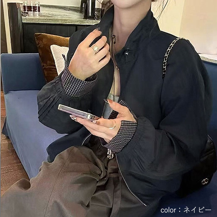 ブルゾン レディース アウター 秋冬 チェック柄 ジャケット 長袖 ゆったり 大きめ オーバーサイズ 大人カジュアル 体型カバー [郵3]^jk224^ | uricca | 07