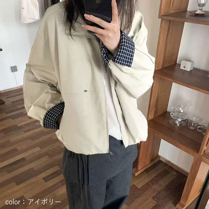ブルゾン レディース アウター 秋冬 チェック柄 ジャケット 長袖 ゆったり 大きめ オーバーサイズ 大人カジュアル 体型カバー [郵3]^jk224^ | uricca | 10
