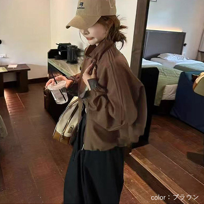 ブルゾン レディース アウター 秋冬 チェック柄 ジャケット 長袖 ゆったり 大きめ オーバーサイズ 大人カジュアル 体型カバー [郵3]^jk224^ | uricca | 02