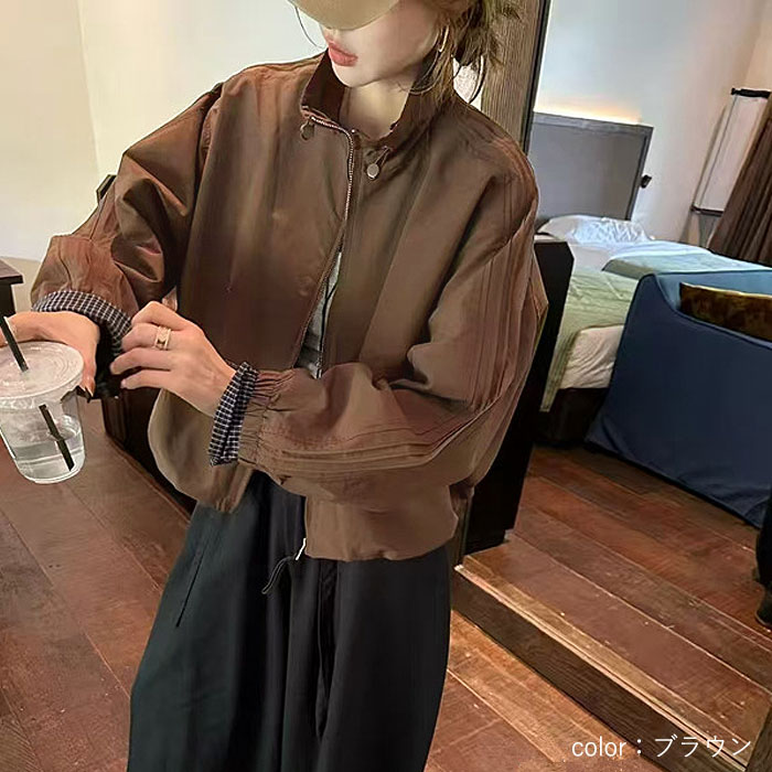 ブルゾン レディース アウター 秋冬 チェック柄 ジャケット 長袖 ゆったり 大きめ オーバーサイズ 大人カジュアル 体型カバー [郵3]^jk224^ | uricca | 03