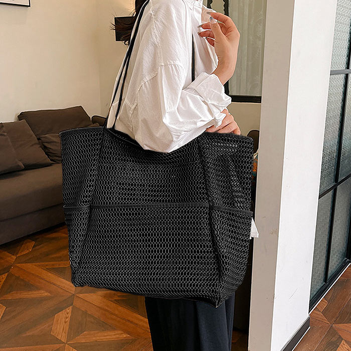 バッグ レディース メッシュバッグ トートバッグ かばん 大容量 春 夏 黒 白 おしゃれ シンプル プールバッグ[郵2]^ka-209^ | uricca | 01