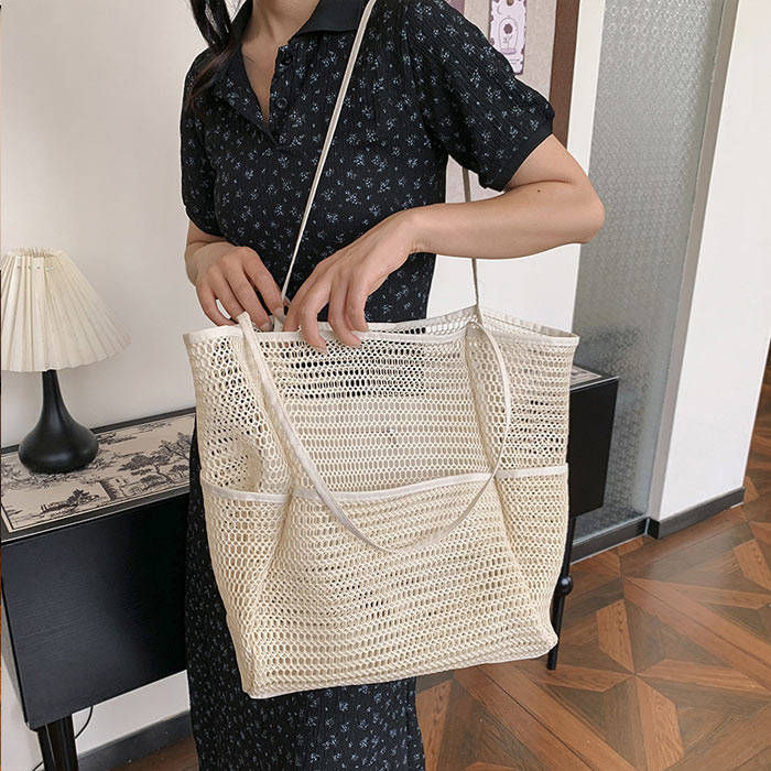 バッグ レディース メッシュバッグ トートバッグ かばん 大容量 春 夏 黒 白 おしゃれ シンプル プールバッグ[郵2]^ka-209^ | uricca | 03