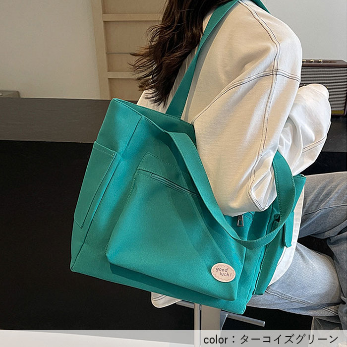 鞄 レディース トートバッグ 黒 白 おしゃれ シンプル ワンポイント ポケット 大容量 軽量 A4 通勤 通学[郵3]^ka-212^ | uricca | 12