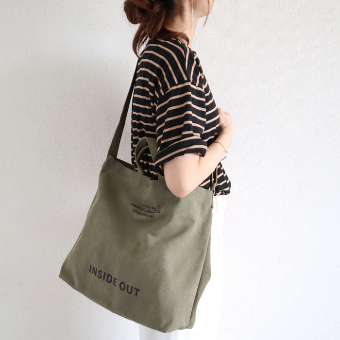 鞄 レディース ショルダーバッグ キャンバスバッグ 2WAY 黒 おしゃれ シンプル 肩掛け 斜め掛け 大容量 ロゴ[郵3]^ka-213^ | uricca | 03