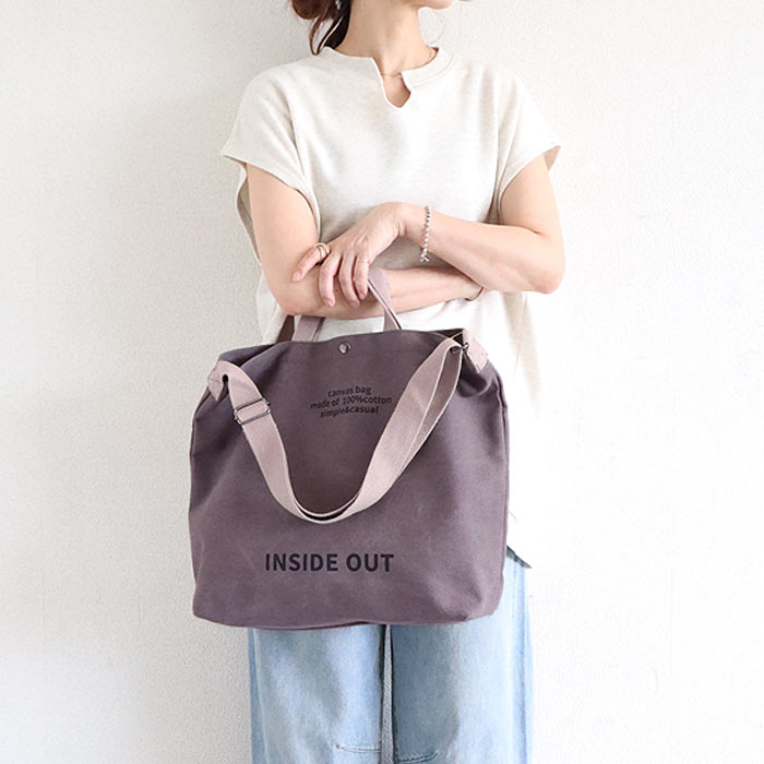 鞄 レディース ショルダーバッグ キャンバスバッグ 2WAY 黒 おしゃれ シンプル 肩掛け 斜め掛け 大容量 ロゴ[郵3]^ka-213^ | uricca | 05