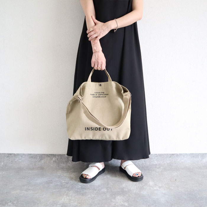 鞄 レディース ショルダーバッグ キャンバスバッグ 2WAY 黒 おしゃれ シンプル 肩掛け 斜め掛け 大容量 ロゴ[郵3]^ka-213^ | uricca | 02
