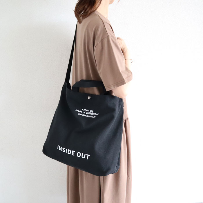 鞄 レディース ショルダーバッグ キャンバスバッグ 2WAY 黒 おしゃれ シンプル 肩掛け 斜め掛け 大容量 ロゴ[郵3]^ka-213^ | uricca | 01