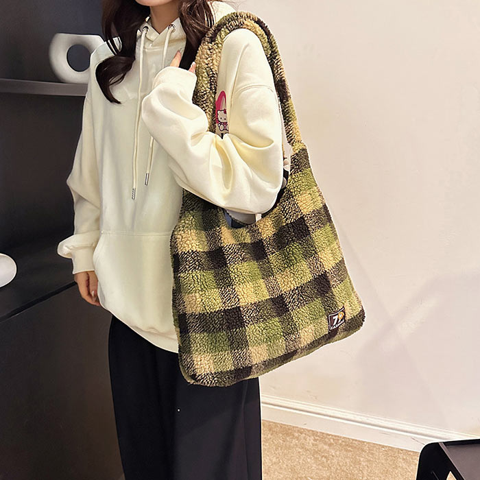 トートバッグ ワンショルダーバッグ レディース 秋 冬 かわいい チェック柄 シープボア 大容量 韓国風 [宅配]^ka-220^ | uricca | 03