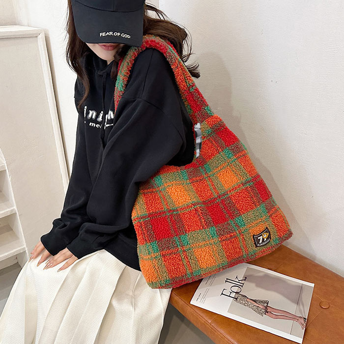トートバッグ ワンショルダーバッグ レディース 秋 冬 かわいい チェック柄 シープボア 大容量 韓国風 [宅配]^ka-220^ | uricca | 02