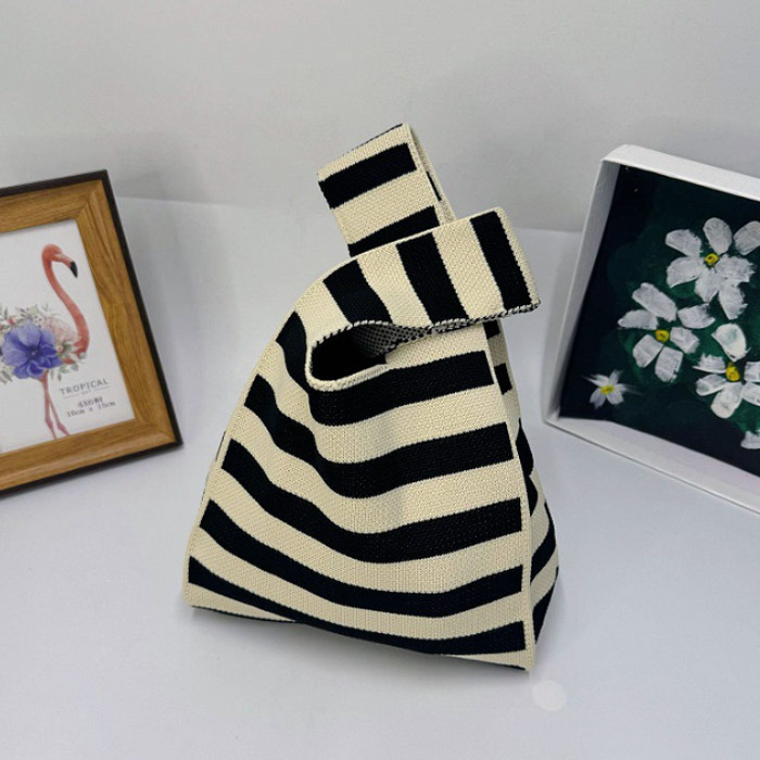 ニットバッグ バッグ ミニバッグ マルシェバッグ トートバッグ エコバッグ ハンドバッグ 小さめ 柄 黒 おしゃれ[郵1.5]^msz153^ | uricca | 19