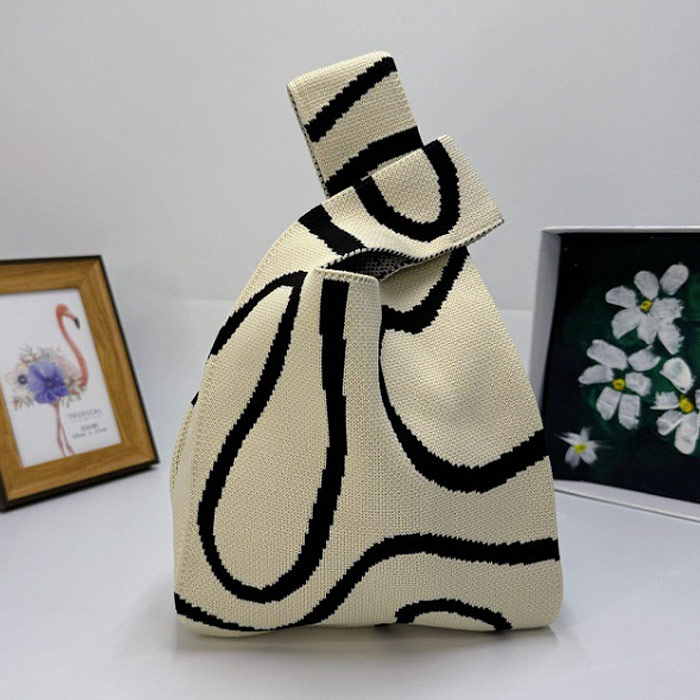 ニットバッグ バッグ ミニバッグ マルシェバッグ トートバッグ エコバッグ ハンドバッグ 小さめ 柄 黒 おしゃれ[郵1.5]^msz153^ | uricca | 25