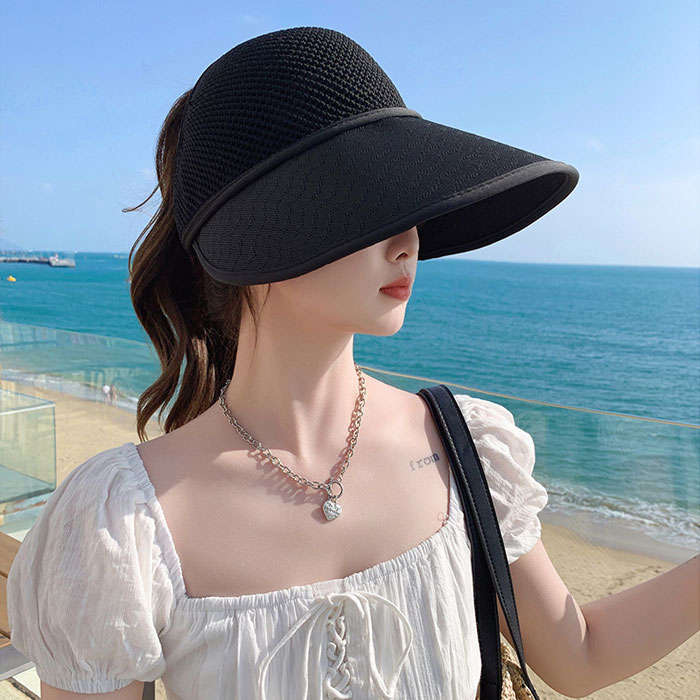 サンバイザー キャップ 帽子 レディース 春 夏 黒 おしゃれ UV 紫外線対策 日焼け対策 つば広 ポニーテール 深め [郵1.5]^msz161^ | uricca | 01