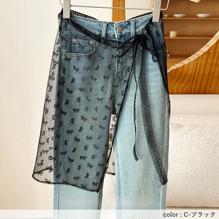 ラップスカート ボトムス レディース 春 夏 秋 冬 白 黒 おしゃれ かわいい シースルー レース 刺繍 付け裾 重ね着 [定形外]^msz169^ | uricca | 19