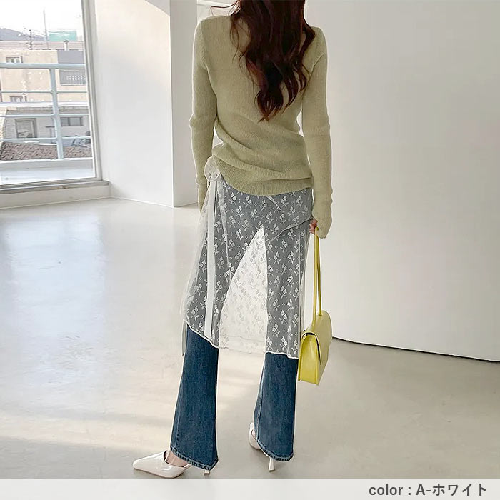 ラップスカート ボトムス レディース 春 夏 秋 冬 白 黒 おしゃれ かわいい シースルー レース 刺繍 付け裾 重ね着 [定形外]^msz169^ | uricca | 14