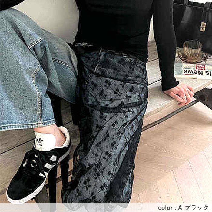 ラップスカート ボトムス レディース 春 夏 秋 冬 白 黒 おしゃれ かわいい シースルー レース 刺繍 付け裾 重ね着 [定形外]^msz169^ | uricca | 15