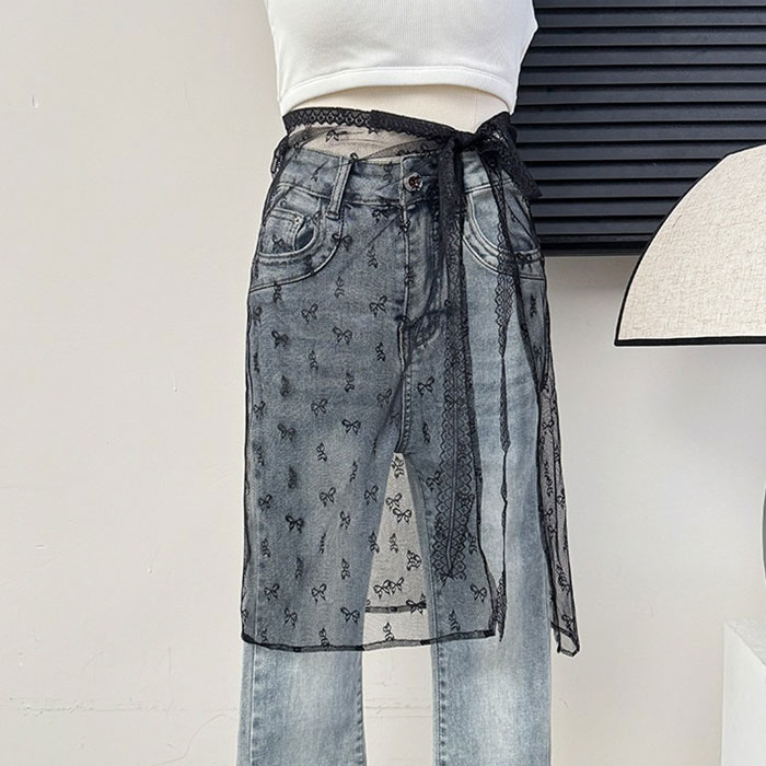 ラップスカート ボトムス レディース 春 夏 秋 冬 白 黒 おしゃれ かわいい シースルー レース 刺繍 付け裾 重ね着 [定形外]^msz169^ | uricca | 06