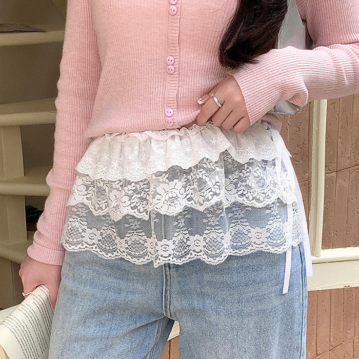 ボトムス レディース ラップスカート 巻きスカート 付けレース 春 夏 秋 冬 白 黒 おしゃれ かわいい シアー フリル[定形外1]^msz172^ | uricca | 01