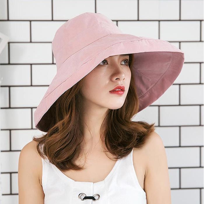 人気アイテム レディース ハット 帽子 日焼け防止 紫外線対策 リバーシブル ピンク