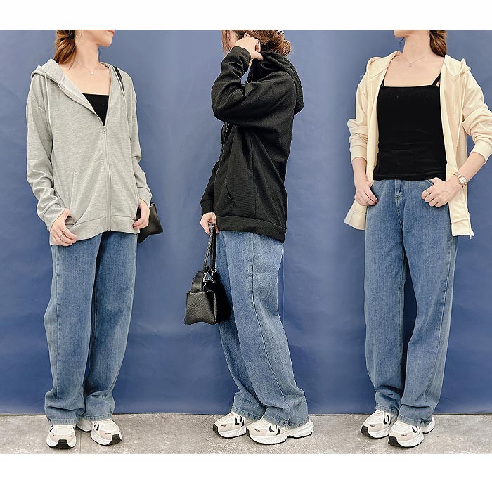 パーカー ジップアップ レディース トップス 春 秋 冬 黒 おしゃれ フード UVカット 日焼け対策 前あき 大きいサイズ [郵3]^p051^ | uricca | 11