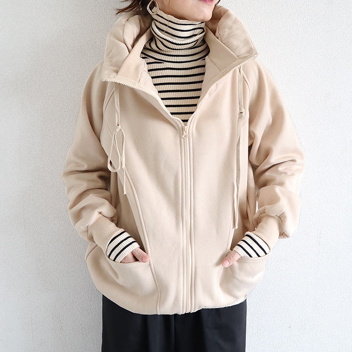 アウター レディース ジップパーカー 秋 冬 黒 おしゃれ 長袖 裏起毛 極暖 暖か ボリュームネック ハイネック タートルネック 羽織り^p053^ | uricca | 07