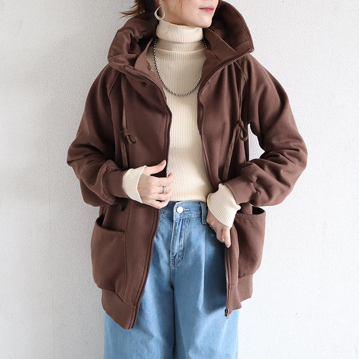 アウター レディース ジップパーカー 秋 冬 黒 おしゃれ 長袖 裏起毛 極暖 暖か ボリュームネック ハイネック タートルネック 羽織り^p053^ | uricca | 05