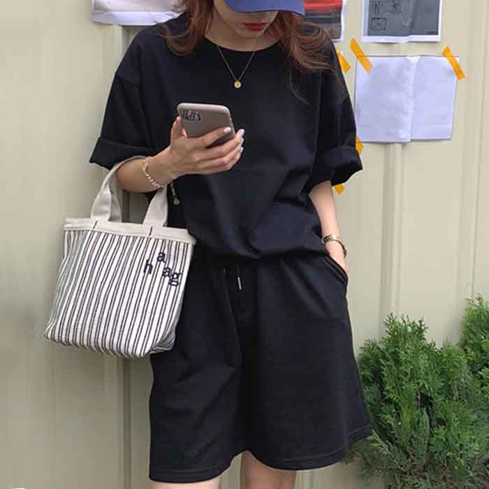 セットアップ レディース Tシャツ パンツ 半袖 夏 黒 上下セット ルームウェア 無地 [郵3]^su072^ | uricca | 02